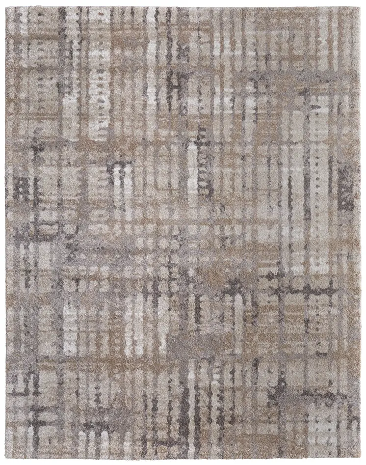 8' X 10' Brown Tan And Ivory Abstract Distressed Area Rug