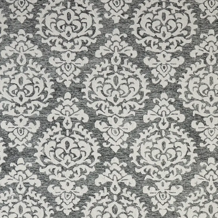 8' X 10' Gray Ivory And Black Floral Hand Tufted Area Rug
