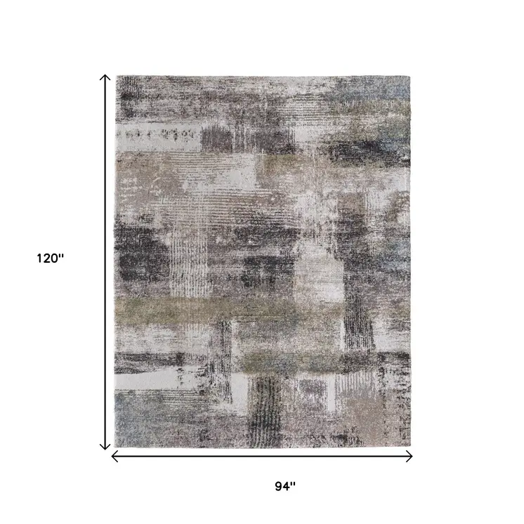 8' X 10' Gray Taupe And Ivory Abstract Distressed Area Rug