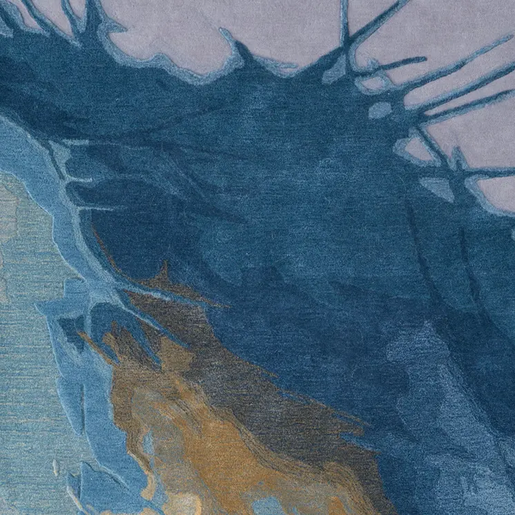 8' X 10' Blue Gold And Gray Abstract Hand Tufted Area Rug