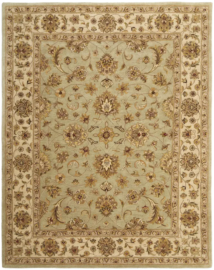 8' X 10' Tan Brown And Green Oriental Hand Tufted Area Rug