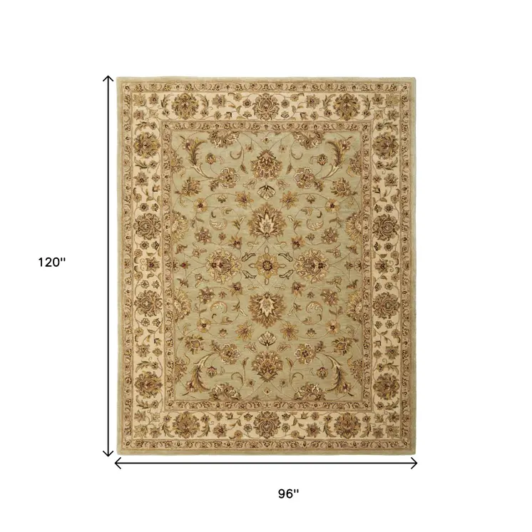 8' X 10' Tan Brown And Green Oriental Hand Tufted Area Rug
