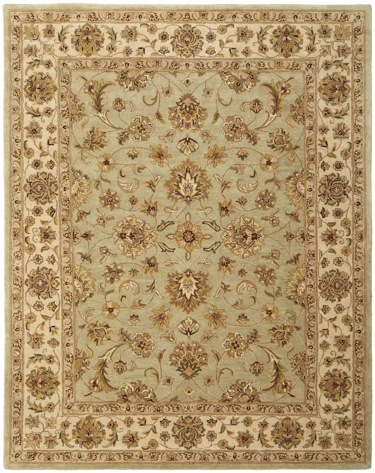 8' X 10' Tan Brown And Green Oriental Hand Tufted Area Rug