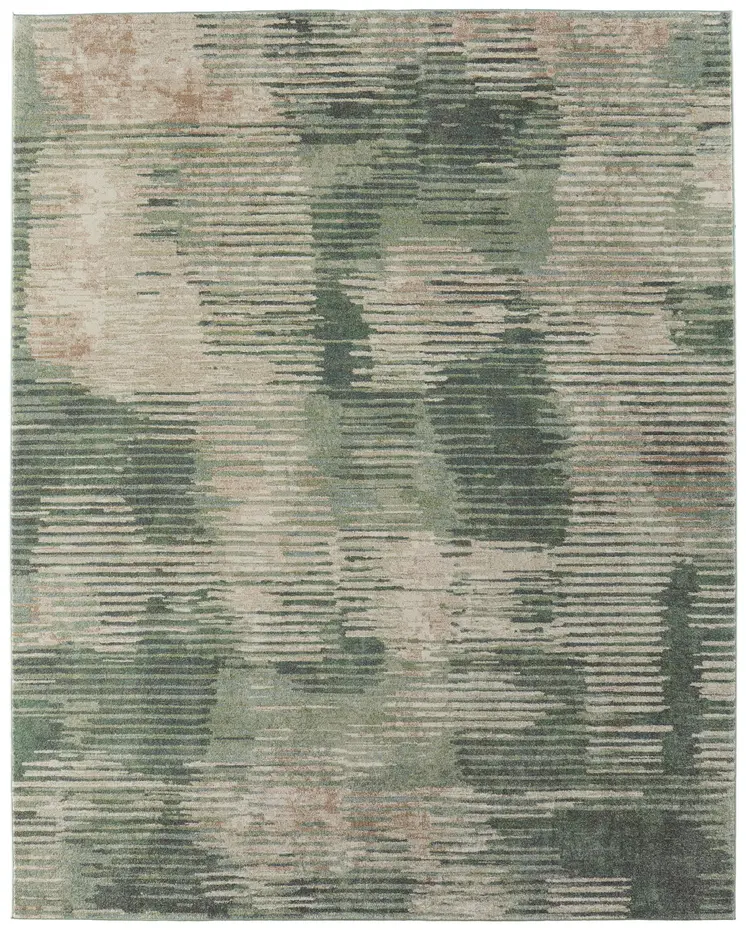 8' X 10' Green Ivory And Brown Abstract Distressed Area Rug