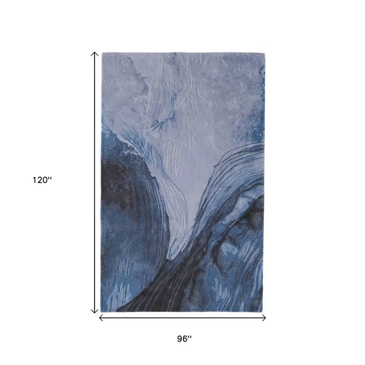8' X 10' Blue Black And Gray Abstract Hand Tufted Area Rug
