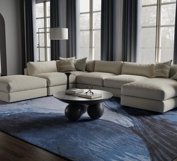 8' X 10' Blue Black And Gray Abstract Hand Tufted Area Rug