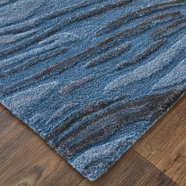 8' X 10' Blue Black And Gray Abstract Hand Tufted Area Rug