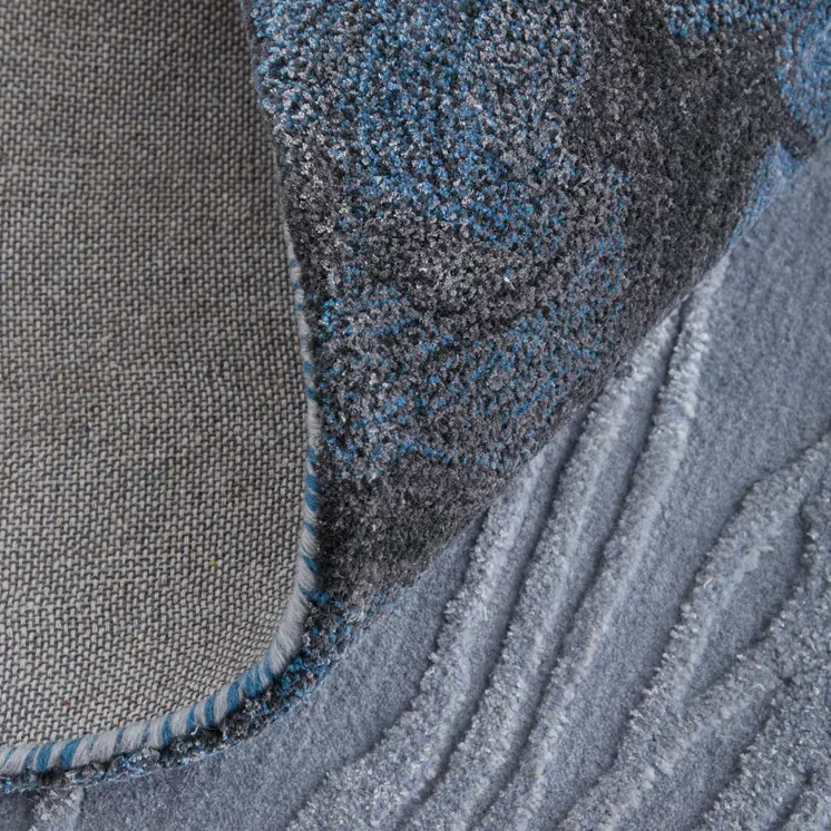 8' X 10' Blue Black And Gray Abstract Hand Tufted Area Rug