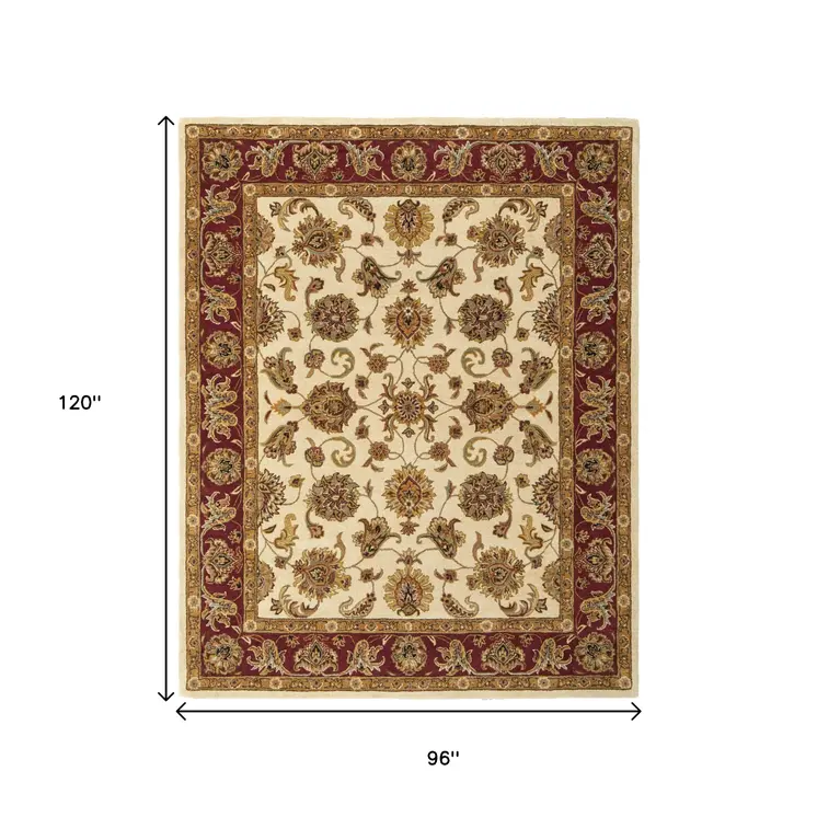 8' X 10' Tan Gold And Red Oriental Hand Tufted Area Rug