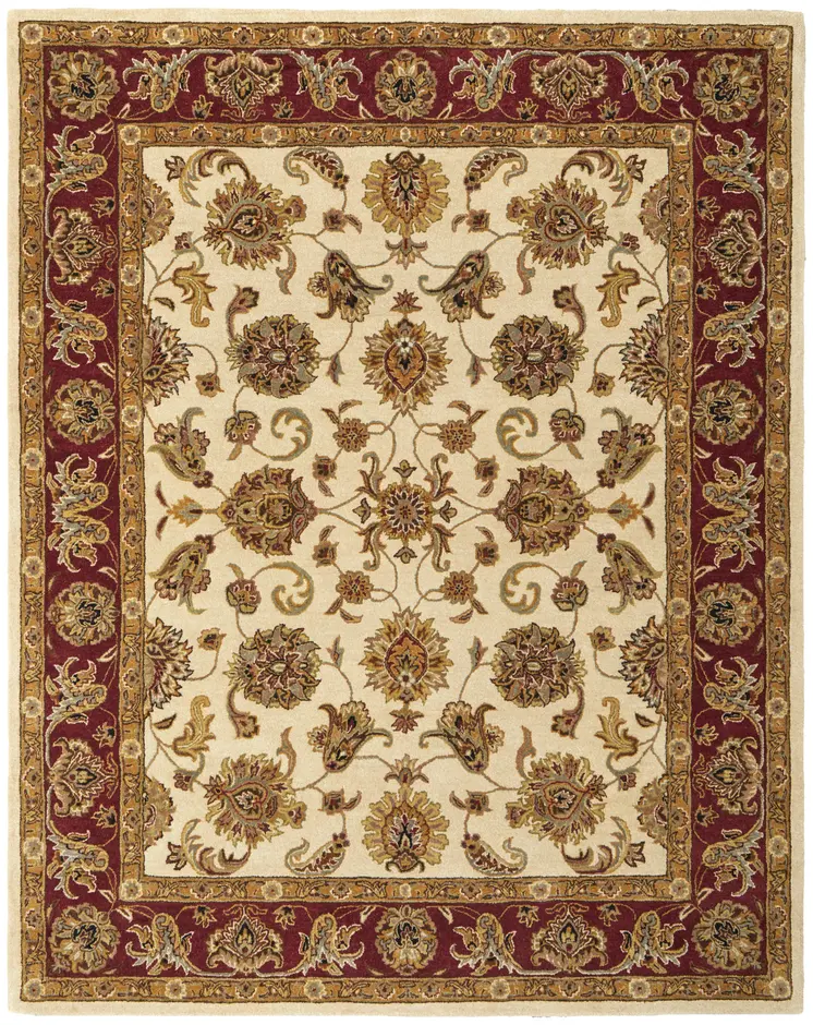 8' X 10' Tan Gold And Red Oriental Hand Tufted Area Rug
