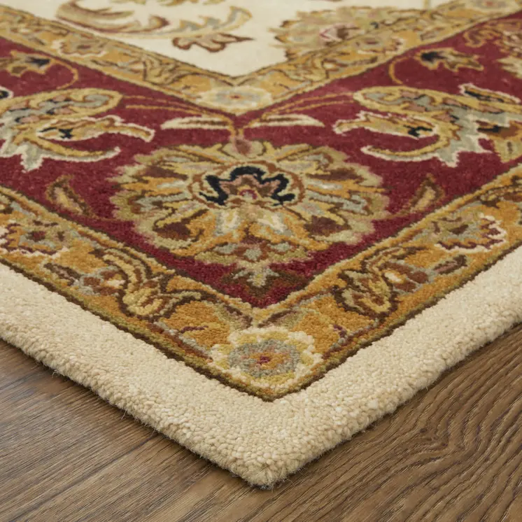 8' X 10' Tan Gold And Red Oriental Hand Tufted Area Rug