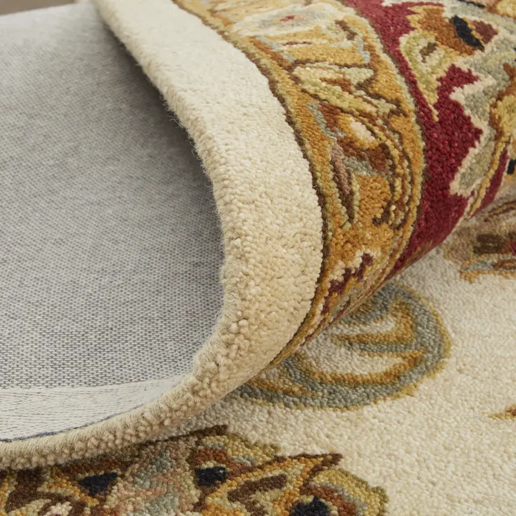 8' X 10' Tan Gold And Red Oriental Hand Tufted Area Rug