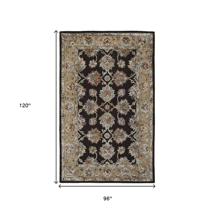 8' X 10' Brown Tan And Orange Floral Hand Tufted Area Rug