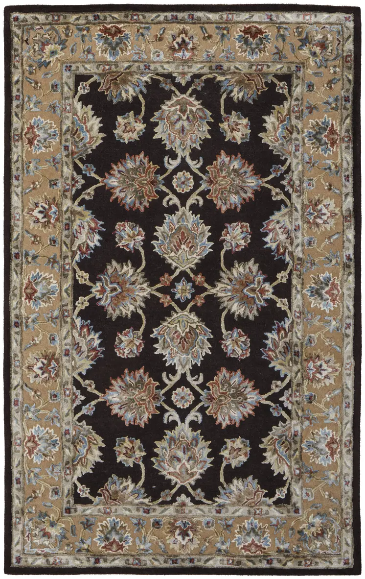 8' X 10' Brown Tan And Orange Floral Hand Tufted Area Rug