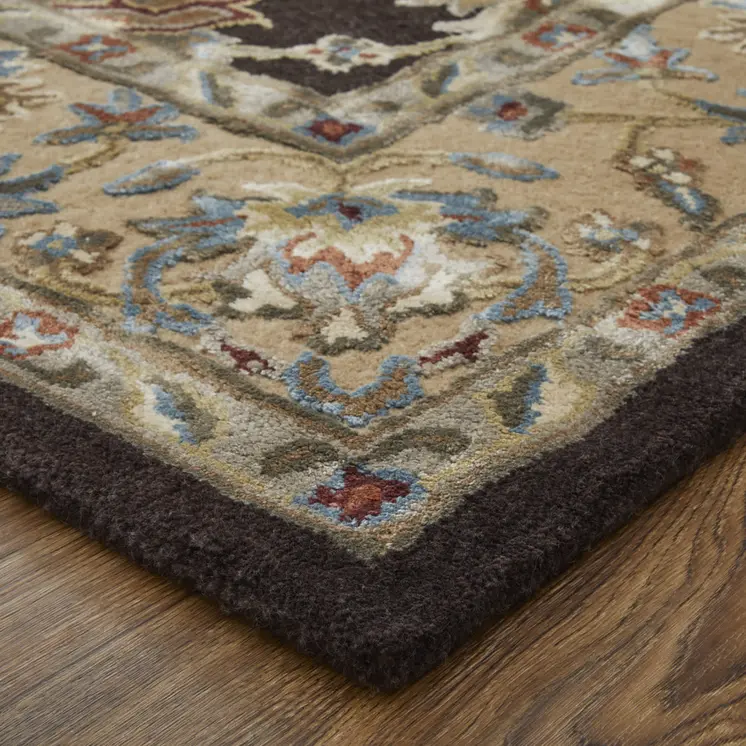 8' X 10' Brown Tan And Orange Floral Hand Tufted Area Rug