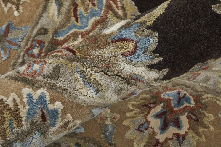 8' X 10' Brown Tan And Orange Floral Hand Tufted Area Rug