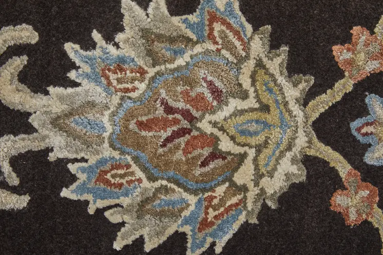 8' X 10' Brown Tan And Orange Floral Hand Tufted Area Rug