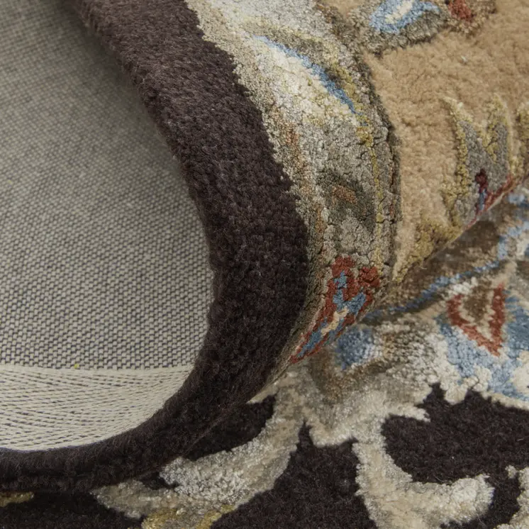 8' X 10' Brown Tan And Orange Floral Hand Tufted Area Rug
