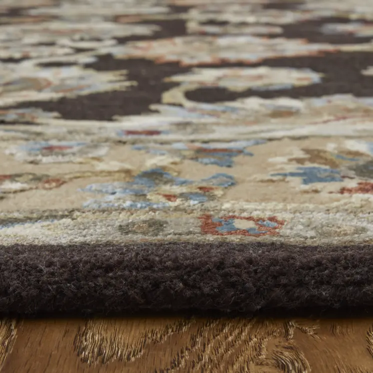 8' X 10' Brown Tan And Orange Floral Hand Tufted Area Rug