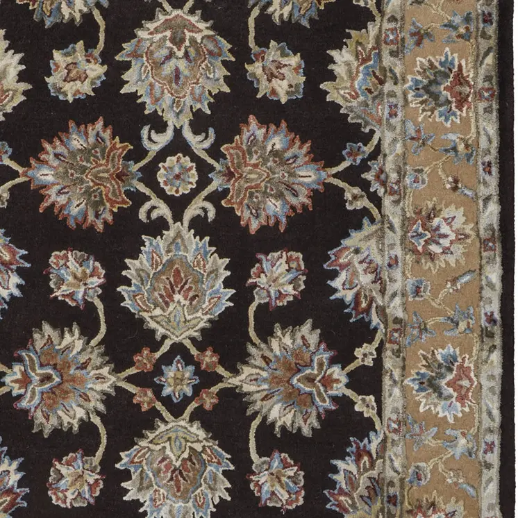 8' X 10' Brown Tan And Orange Floral Hand Tufted Area Rug