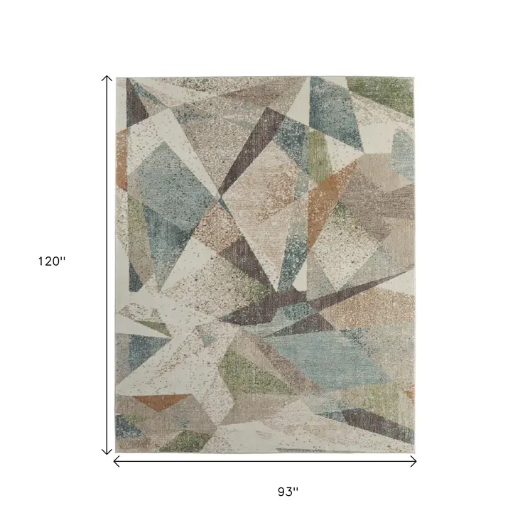8' X 10' Ivory Blue And Green Checkered Area Rug