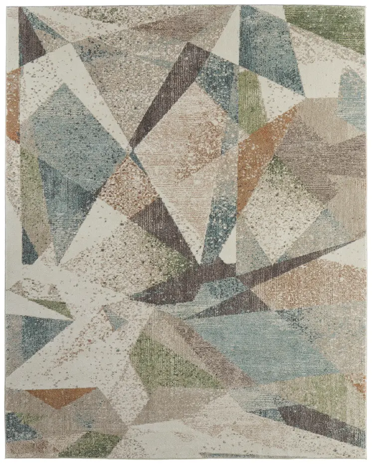 8' X 10' Ivory Blue And Green Checkered Area Rug