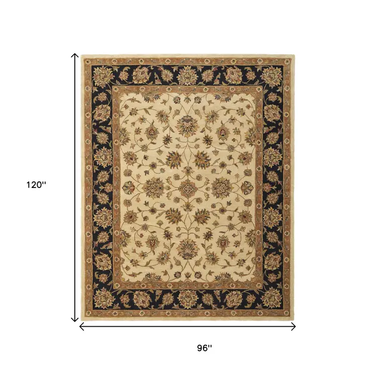 8' X 10' Tan Brown And Black Oriental Hand Tufted Area Rug