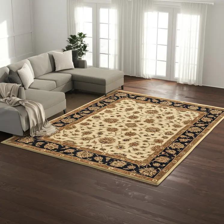 8' X 10' Tan Brown And Black Oriental Hand Tufted Area Rug
