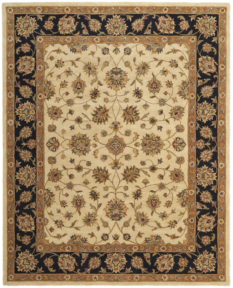 8' X 10' Tan Brown And Black Oriental Hand Tufted Area Rug