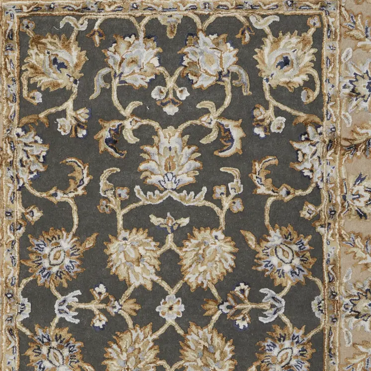 8' X 10' Taupe Tan And Ivory Floral Hand Tufted Area Rug