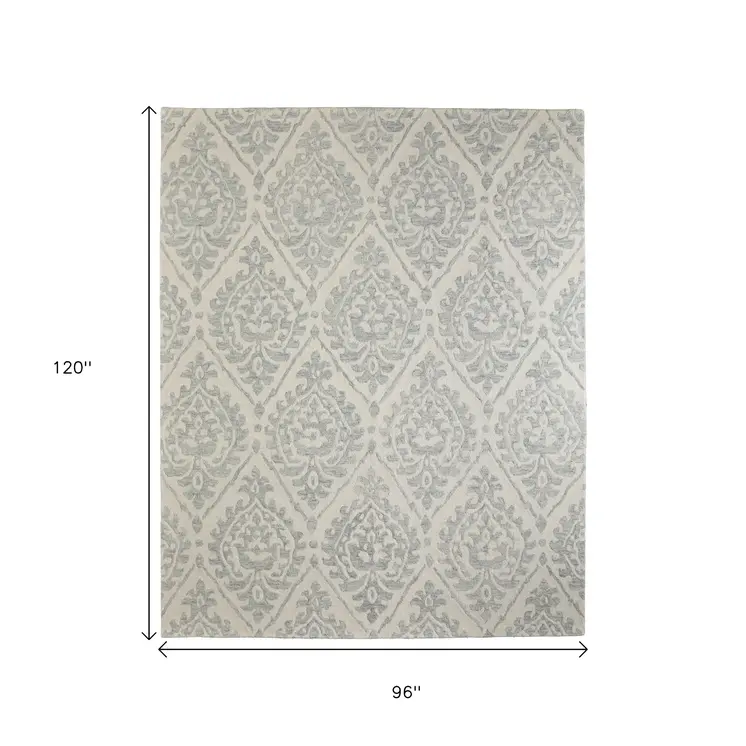 8' X 10' Ivory And Gray Floral Hand Tufted Area Rug