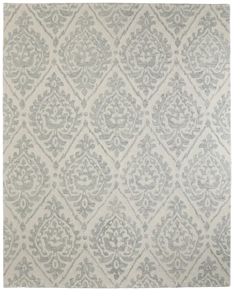 8' X 10' Ivory And Gray Floral Hand Tufted Area Rug