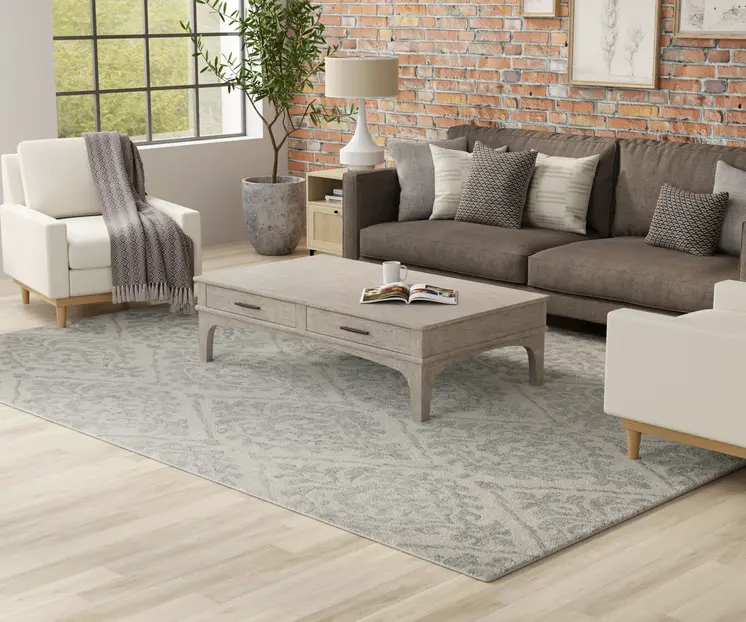 8' X 10' Ivory And Gray Floral Hand Tufted Area Rug