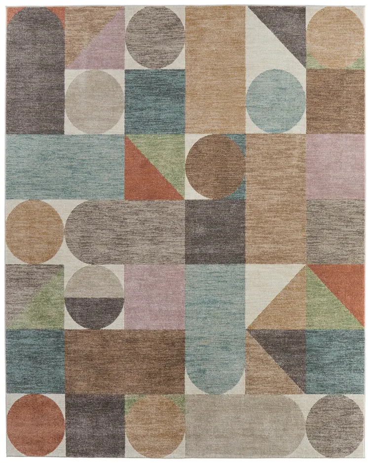 8' X 10' Ivory Brown And Blue Checkered Area Rug