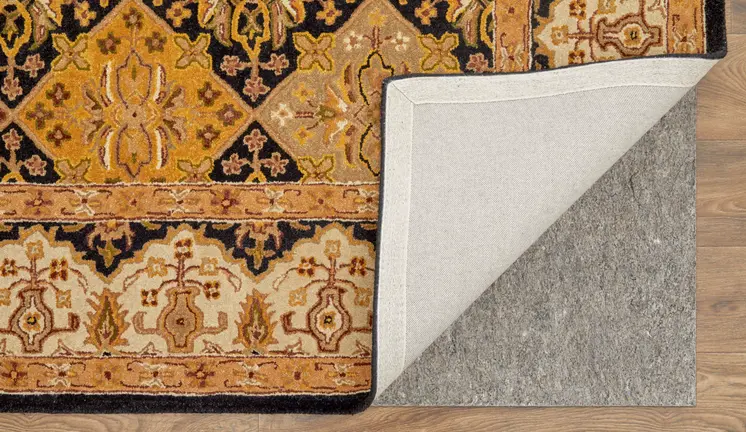 8' X 10' Gold Tan And Black Geometric Hand Tufted Area Rug