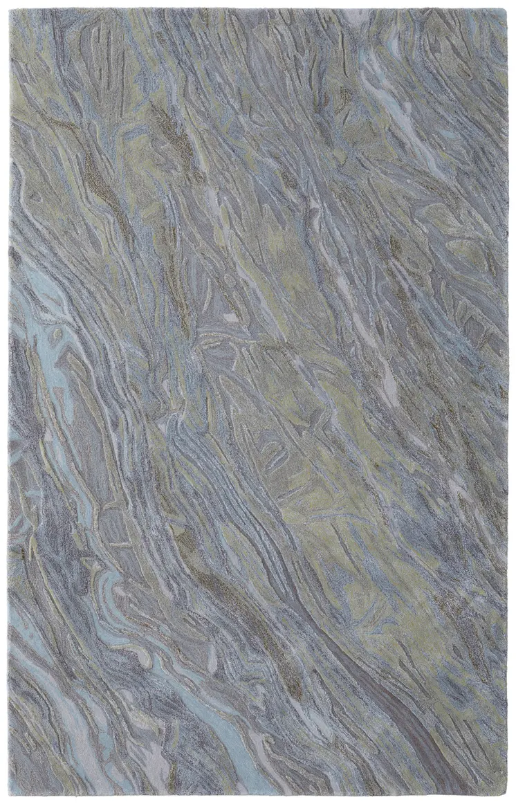 8' X 10' Blue Green And Gray Abstract Hand Tufted Area Rug