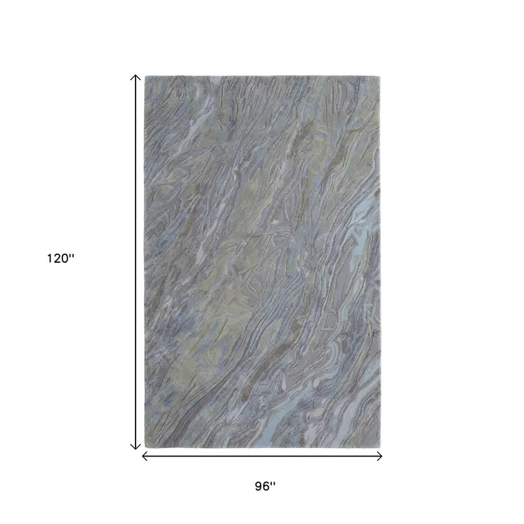 8' X 10' Blue Green And Gray Abstract Hand Tufted Area Rug