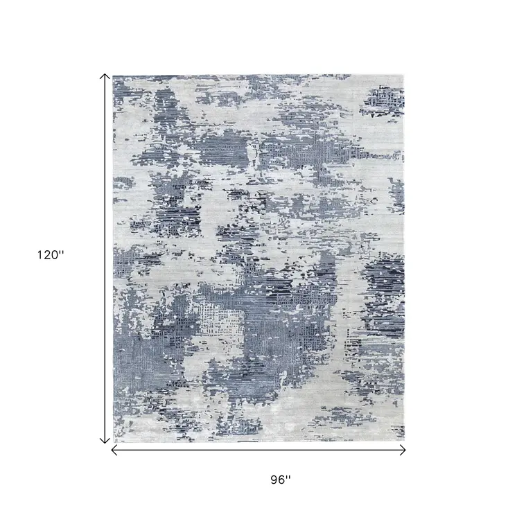 8' X 10' Blue And Ivory Abstract Hand Tufted Area Rug