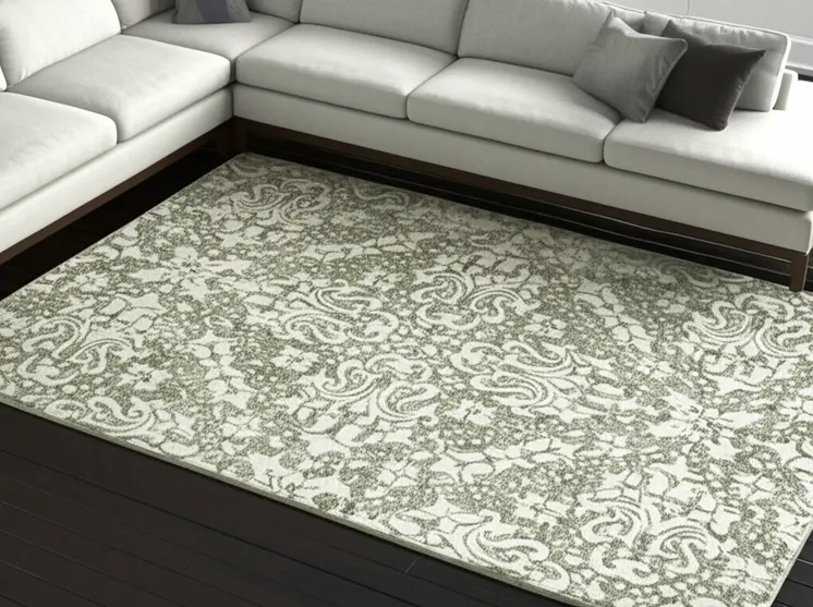 8' X 10' Ivory And Green Floral Hand Tufted Area Rug