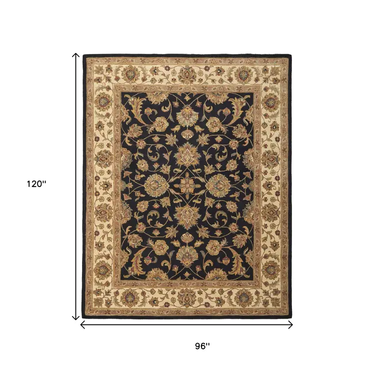 8' X 10' Black Gold And Tan Oriental Hand Tufted Area Rug