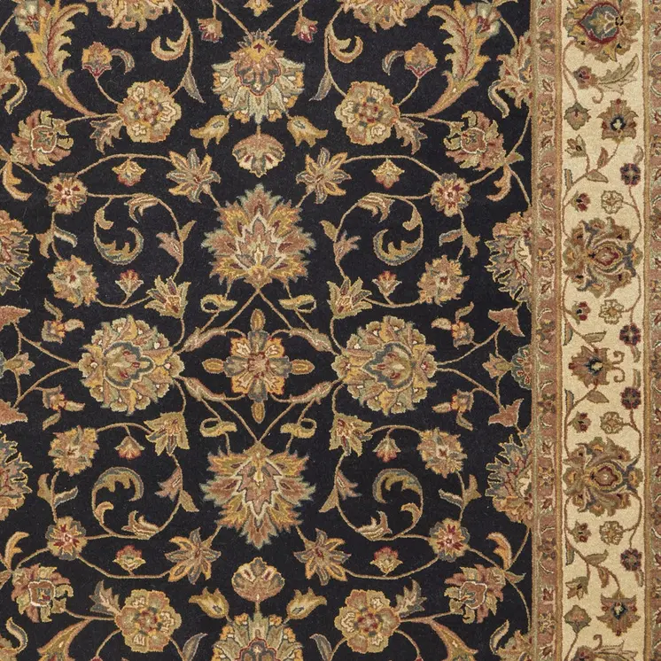 8' X 10' Black Gold And Tan Oriental Hand Tufted Area Rug