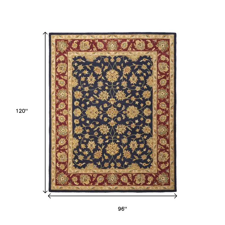 8' X 10' Blue Red And Gold Oriental Hand Tufted Area Rug