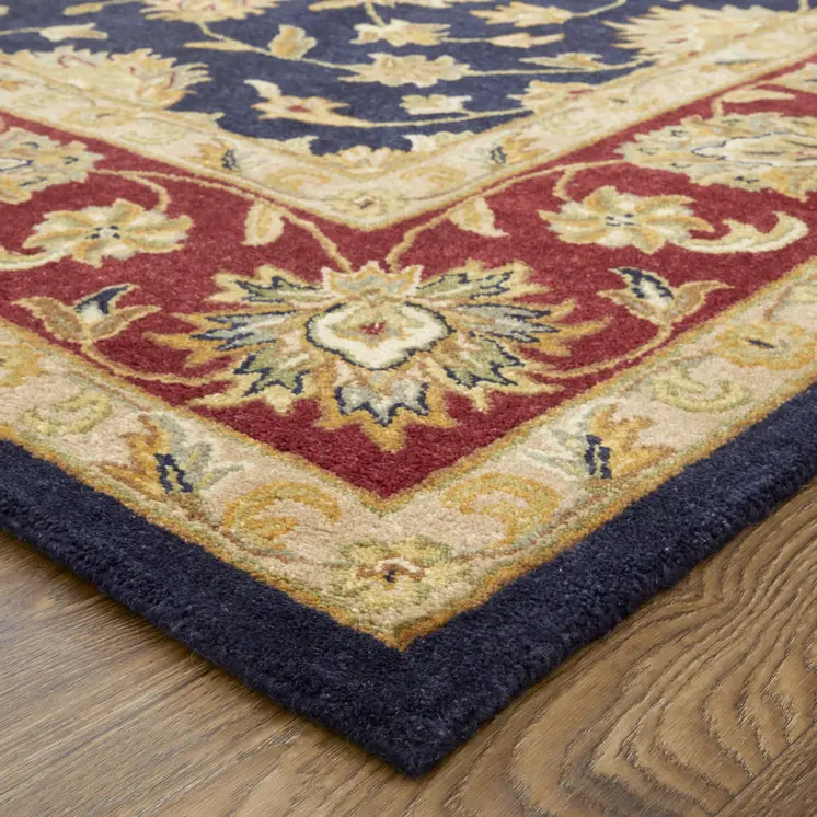 8' X 10' Blue Red And Gold Oriental Hand Tufted Area Rug