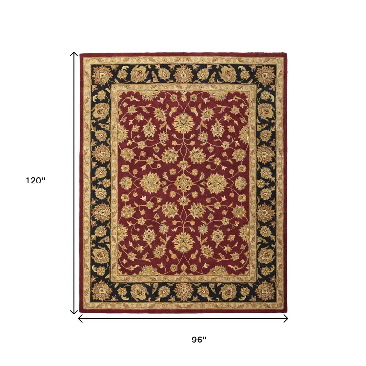 8' X 10' Red Black And Gold Oriental Hand Tufted Area Rug
