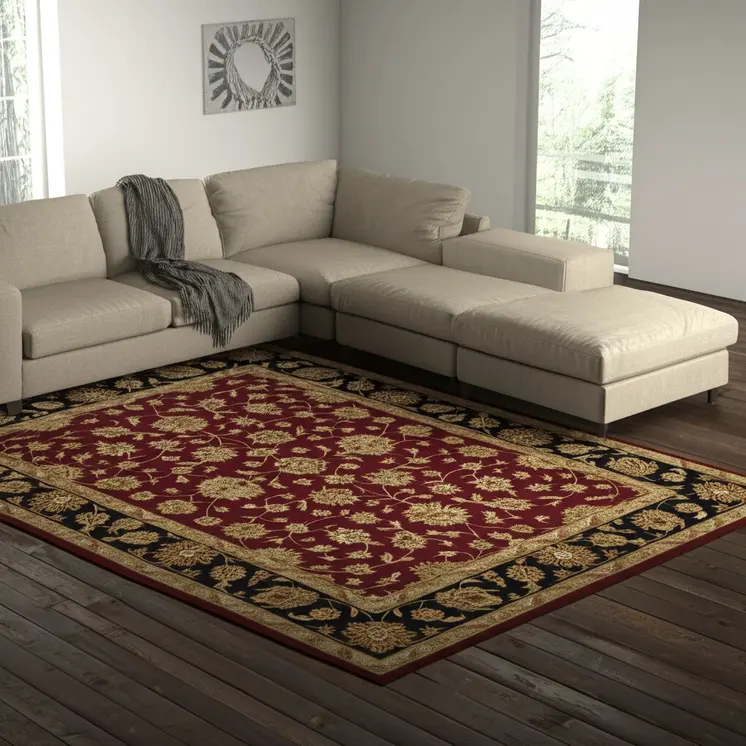 8' X 10' Red Black And Gold Oriental Hand Tufted Area Rug