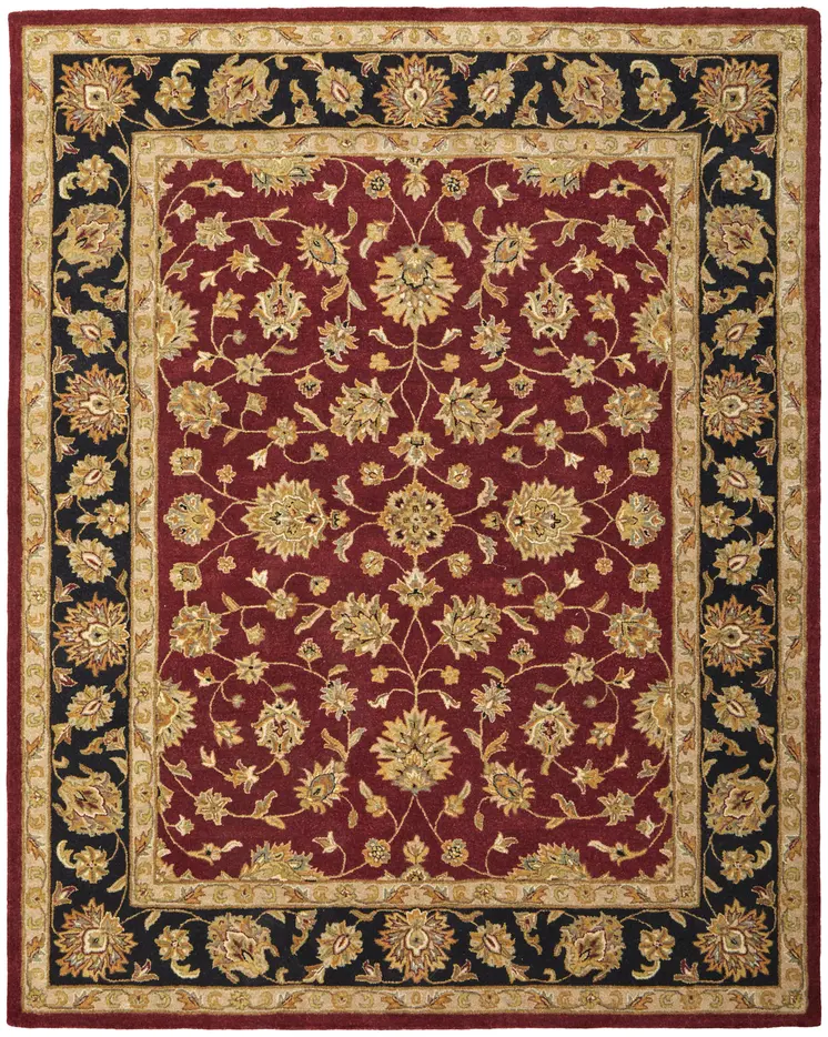 8' X 10' Red Black And Gold Oriental Hand Tufted Area Rug