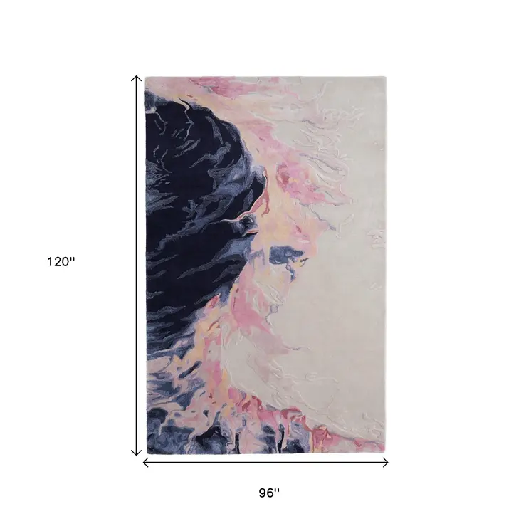 8' X 10' Pink Blue And Ivory Abstract Hand Tufted Area Rug