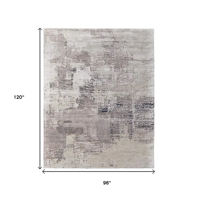 8' X 10' Brown Tan And Black Abstract Hand Tufted Area Rug