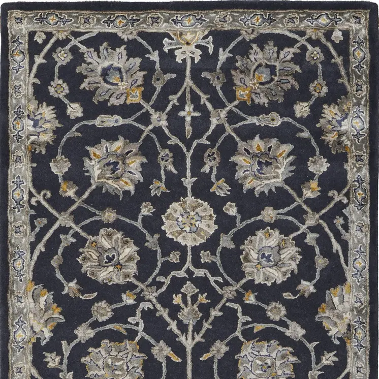 8' X 10' Blue Silver And Gray Floral Hand Tufted Area Rug