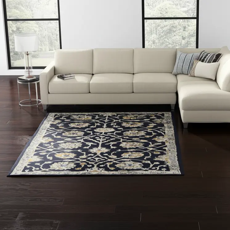8' X 10' Blue Silver And Gray Floral Hand Tufted Area Rug